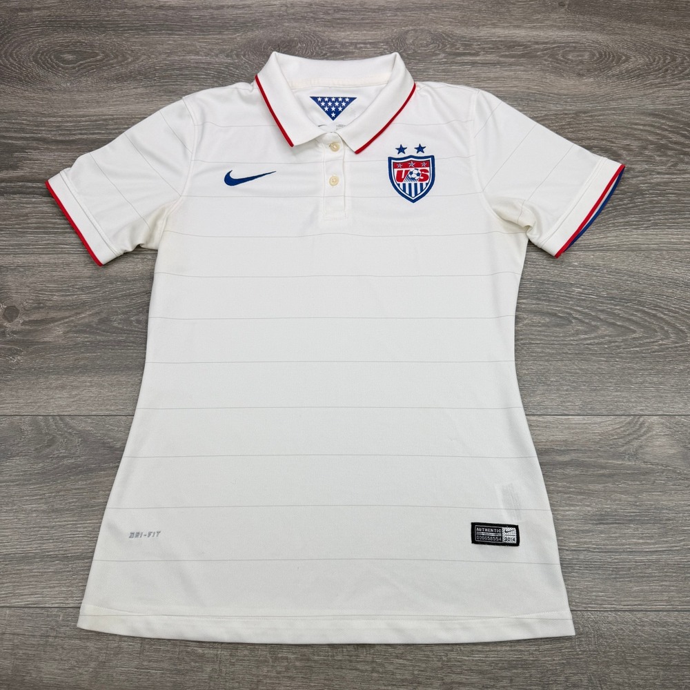 Nike USWNT Soccer Polo Womens Medium White 2 Star National Team World Cup Swoosh